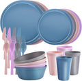 20 Piece Stackable Dinnerware Set for Small Kitchens, Modern Minimalist Plates & Flat Bottom Bowls (Pasta/Salad), Unbreakable & Microwave Safe, Pastel