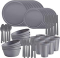 40 Piece Stackable Dinnerware Set for Small Kitchens, Modern Minimalist Plates & Flat Bottom Bowls (Pasta/Salad), Unbreakable & Microwave Safe, Gray