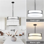 19.7" Black Drum Chandelier,5-Lights Large Drum Pendant Light with White Linen Shade Round Modern Chandeliers for Dining Room Bedroom Kitchen Island Over Table Hanging Ceiling Light Fixtures