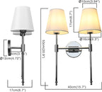 PERMO Classic Double Sconce Chrome 2 Lights Wall Sconce Rustic Wall Mount Lighting Fixture with Flared White Textile Lamp Shade