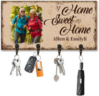 Personalized Family Photo Key Holder Custom Photos Wall Mount Wooden Key Hanger with Family Name Keychain Organizer Hanger for Wall Entryway Home Decor Housewarming Gifts for Birthday,04