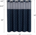 No Hooks Boho Navy Woven Fabric Shower Curtain 72 x 74 Modern Farmhouse, Tufted Chevron Striped Shabby Chic Textured, Minimalist Cloth Hookless Shower Curtains for Bathroom, Hotel Decor