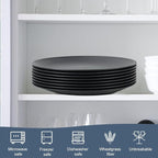 Homienly Dinner Plates Set of 8 Unbreakable Wheat Straw Plates with Textured Design - Microwave & Dishwasher Safe - Perfect for Camping, Kitchen Use - Black, 9 inch