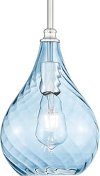 TENGXIN 8 Inch Hanging Light for Kitchen Island,Kitchen Pendant Lighting Over Island,Brushed Nickel Finished Blue Glass Pendant Light,Farmhouse Pendant Light for Dining Room,TXPLBN13-L