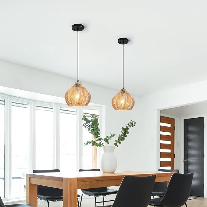 Amber Glass Pendant Lights Kitchen Island 1 Light 10.43 in Glass Globe Pendant Light Fixture Adjustable Modern Farmhouse Pendant Lighting for Bedroom Dining Room (1 Pack)