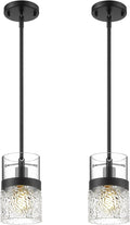 LMS 2-Pack Pendant Lights, 5 Inch Dia Industrial Linear Light Fixtures for Kitchen Island with Adjustable Rods, Medium Hanging Lamp with Hammered Glass, LMS-171PL-BKM-2PK