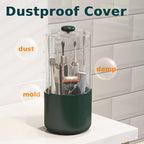 Toothbrush Holder with Cover 360 Rotating 4 Compartments Bathroom Toothpaste Electric Toothbrush Organizer, Dark Green