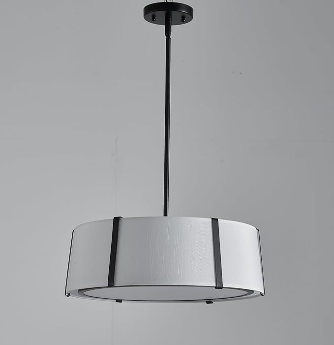 Shrine Lighting Drum Pendant Light, Modern Style, Drum Chandeliers for Dining Room, D18'' x H6'', Adjustable Chains 39'', E12*4 Sockets, White Lampshade & Black Finish