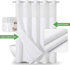 No Hooks Needed Linen Textured Shower Curtain with Snap-in Fabric Liner Set,White Hotel Luxury Decor Shower Curtains for Bathroom with Mesh Top Window,Waterproof & Washable,71Wx74H
