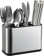 Silverware Organizer, Kitchen Utensil Holder for Counter, Stainless Steel Caddy with 4 Compartments Flatware Spoon Fork Tools Cutlery Holder Silverware Caddy for Utensil Holder（Silvery）