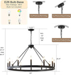 40 Inch Black Farmhouse Wagon Wheel Chandelier,12-Light Round Industrial Pendant Light fixtures for Outdoor Porch high Ceilings Living Dining Room Foyer Entryway