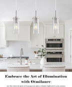 Glass Pendant Lights Kitchen Island 3 Packs, Brushed Nickel Kitchen Pendant Light, Modern Clear Glass Pendant Light Fixture, Hanging Pendant Lights for Kitchen Island Dining Room Hallway