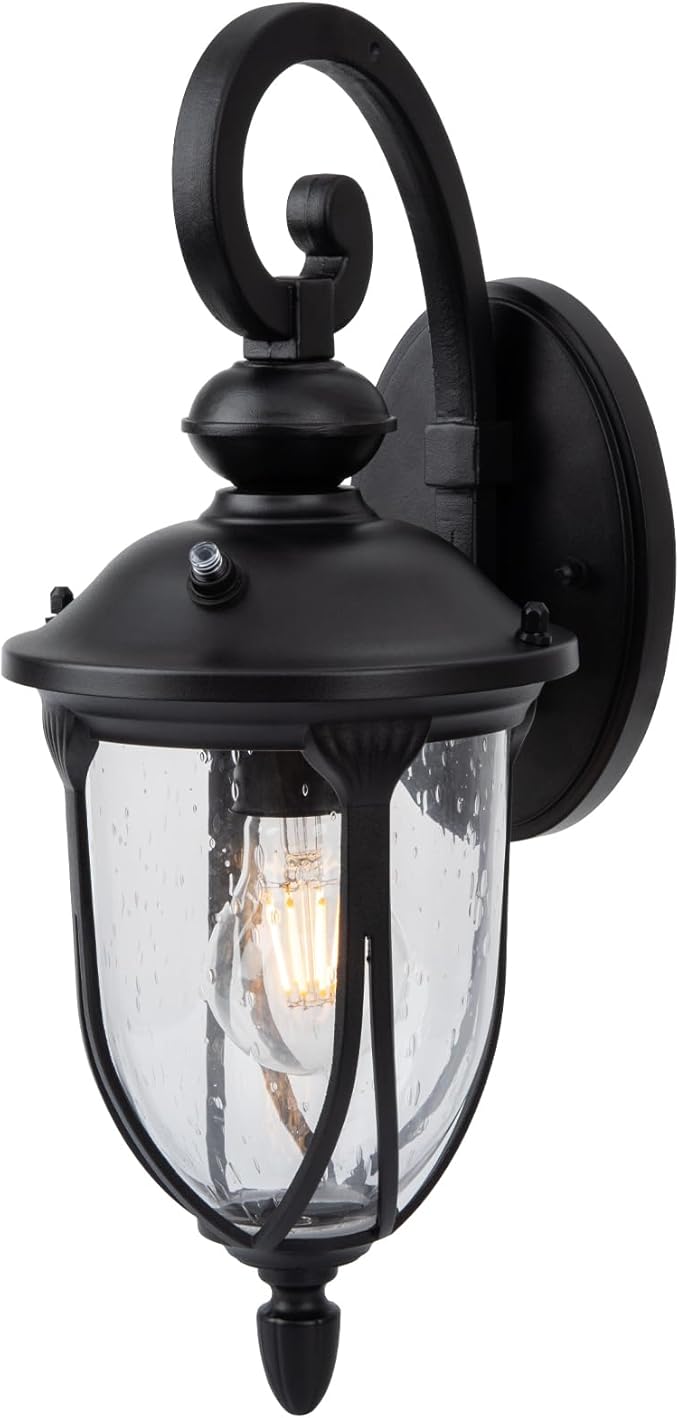 JYZ Dusk to Dawn Outdoor Wall Lantern, 20 Inch Large Exterior Wall Sconce Light with Clear Glass, Weather Proof Wall Mount Fixture for Front Porch, Doorway, Garage, Patio, Backyard JYOWL04-L
