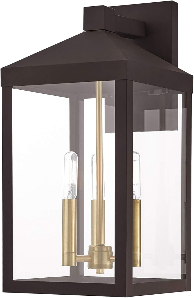 Livex 20584-07 Transitional Three Light Outdoor Wall Lantern from Nyack Collection in Bronze/Dark Finish