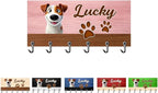 Personalized Dog Leash Holder for Wall Custom Dog Paw Cartoon Portrait with Name Key Hanger for Entryway Family Wall Mounted Pet Stuff Organizer Housewarming Home Decor Gifts for Pet Lovers