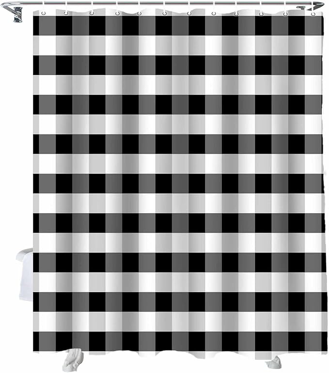Vandarllin Rustic Black White Buffalo Check Plaid Pattern Shower Curtain, Farmhouse Shower Curtains Set with Hooks, Waterproof Fabric Bathroom Curtains Decor Home Accessories,72 X 84 Inch Extra Long