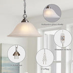 Vintage Plug in Pendant Light,Hanging Lights with Plug in Cord,16.4Ft Cord & 14.7Ft Chain Dimmable Brushed Nickel Hanging Light Fixture,Hanging Lamp with On/Off Switch for Kitchen,Bedroom,Living Room