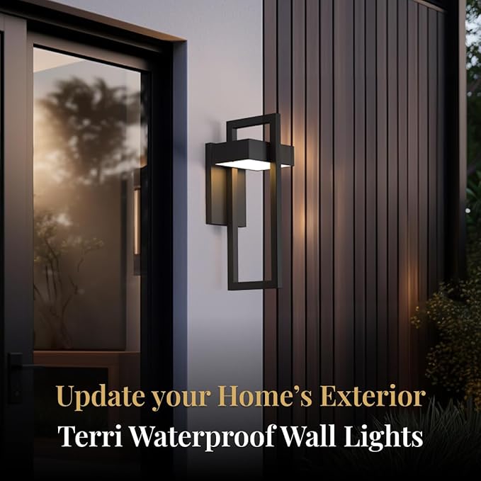 𝗠𝗢𝗗 𝗟𝗜𝗚𝗛𝗧𝗜𝗡𝗚 Terri | Modern Outdoor Wall Lights LED 10W, Exterior Wall Sconce Lights, Stainless Steel Outdoor Light Fixture, Waterproof IP65, 1 Pack (Black | Warm White 3000K | Small 14")