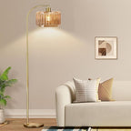 Gold Floor Lamp for Living Room,Bedroom,Mid Century Modern Standing Lamp with Remote,Dimmable Brass Tall Lamp Glass Lamp Vintage Retro Arc Floor Lamps Flower Floor Light Boho Bohemian