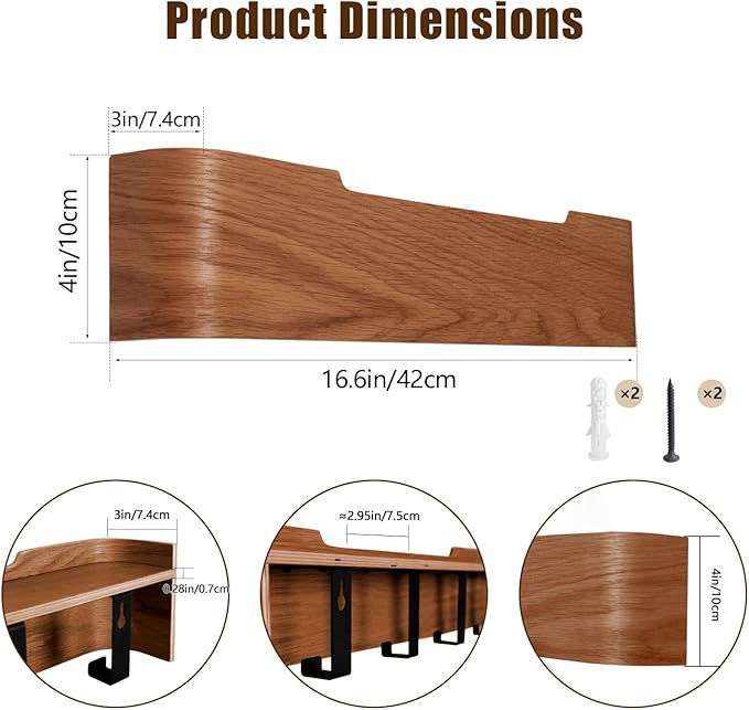 Coat Hooks Wall Mount with Shelf, 4 Hidden Hooks, 16.5 Inch Entryway Organizer for Coats, Hats, Bags, Keys, Decorative Wall Hooks (Brown, 4 Hooks)