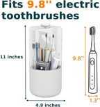 Toothbrush Holder with Cover 360 Rotating 4 Compartments Bathroom Toothpaste Electric Toothbrush Organizer, White