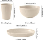24pcs Wheat Straw Dinnerware Sets For 8, Unbreakable Plates and Bowls Wheat Straw Dinnerware Microwavable Cups Plates and Bowls Sets Shatterproof For Outdoor Kitchen Camping