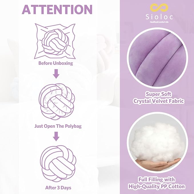 Sioloc Soft Knot Ball Pillows,Round Throw Pillow Cushion Home Decoration Plush Pillow,Throw Knotted Pillow Handmade Round Plush Pillow（10.6inches,Lilac）