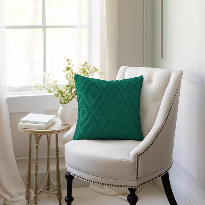 Pallene Christmas Green Throw Pillow Covers 12x20 Set of 2, Soft Plush Faux Fur Decorative Lumbar Couch Pillow Covers for Sofa Bed Living Room Pillow Cases with 3D Diamond Pattern