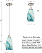 Art Glass Mini Pendant Lights for Kitchen Island Blown Art Glass Pendant Light Shade Hanging Ceiling Lights with Brushed Nickel Finish for Kitchen Counter bar,Dining Room Blue Mixing Yellow-1P