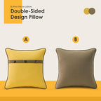 Outdoor Sunbrella Decorative Pillows with Triple Coconut Buttons Pack of 4, 18" x 18" Outdoor Pillow Set for Couch Bed Throw Patio Sofa, Spectrum Daffodil/Canvas Cocoa