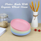 Homienly Deep Dinner Plates Set of 8 Alternative for Plastic - Microwave & Dishwasher Safe Wheat Straw Plates with 4 Colors (Fresh Light, 9 inch)
