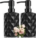 Black Glass Soap Dispenser with Pump, 11oz Diamond Design Hand Soap Dispenser, Refillable Lotion & Dish for Dishwashing Liquid, Lotion Shower Gel