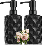 Black Glass Soap Dispenser with Pump, 11oz Diamond Design Hand Soap Dispenser, Refillable Lotion & Dish for Dishwashing Liquid, Lotion Shower Gel