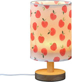 Table Lamp Watercolor Red Apple Pattern White Nightstand Lamp with Wood Base Fabric Lamp Shade Bedside Desk Lamp for Living Room Bedroom Kids Room Office
