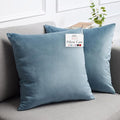 lalaLOOM Velvet Throw Pillow Covers, Set of 2 Decorative Square Pillows Home Decor, Soft Accent Cases, Silky Machine Washable Pillowcases for Sofa, Couch, Bedroom, Living Room, 16x16, Stone Blue