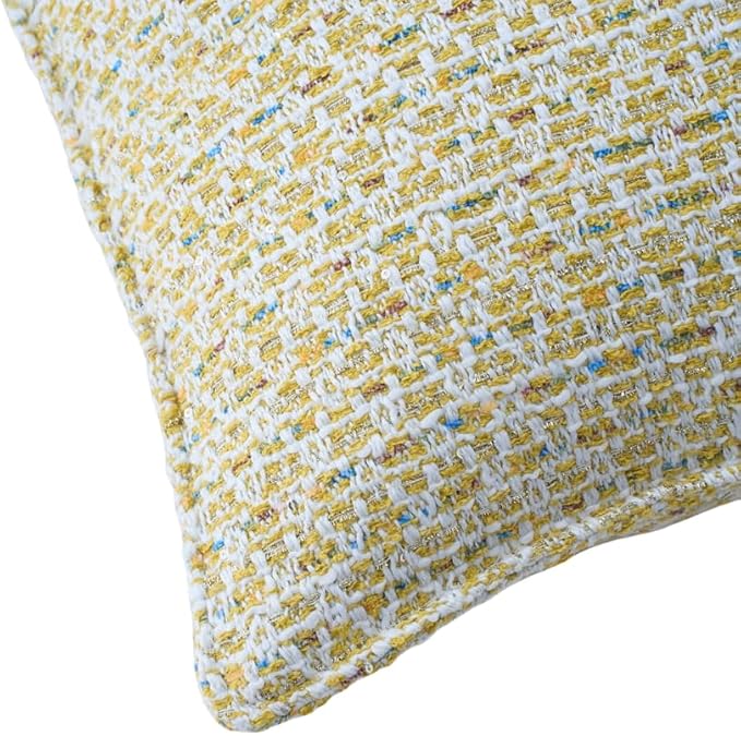 Luxury Tweed & Chenille Throw Pillow Covers – Set of 2 (18" x 18") with Soft and Luxurious Textures Decorative Throw Pillows for Couch, Bed, and Home Decor (Yellow)