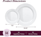 Pack of 60 White Plastic Plates - Aya's Heavy Duty Disposable Set of 30 Dinner and 30 Salad Plates - Durable Round Plastic Dinnerware Set for Parties and Events
