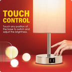 Yarra-Decor Bedside Lamp with USB Port - Touch Control Table Lamp for Bedroom 3 Way Dimmable Nightstand Lamp with Round Pink Fabric Shade for Living Room, Dorm, Home Office (LED Bulb Included)