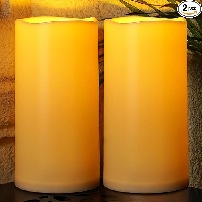 Homemory 6" x 12" Extra Large Outdoor Waterproof Candle with Auto 6-Hour Timer, Ivory Plastic Made, Long Last for Half A Year, Set of 2