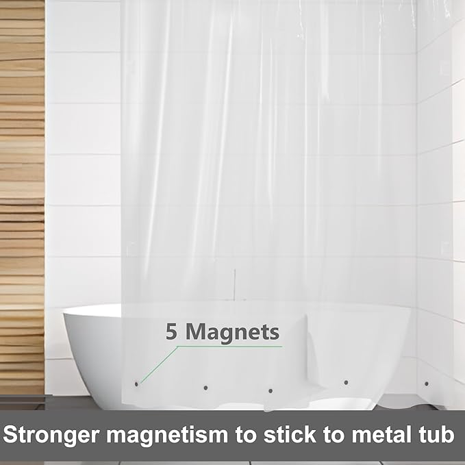 Short Clear Shower Curtain Liner 66 Inch Length, Heavy Duty Plastic Shower Curtain with Magnets 72 x 66 Inches Long, Clear, 72x66