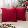 MIULEE Pack of 2 Christmas Red Couch Throw Pillow Covers 20x20 Inch Soft Polyester Chenille Pillow Covers for Sofa Living Room Solid Dyed Pillow