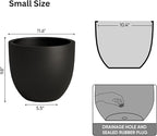 DTY Signature Mount Belford Lightweight and Durable Modern Fiberstone Egg Shaped Planter for Indoor Outdoor Drainage Hole & Rubber Plug Weather Resistant, 10" H x 12" Dia, 10" Opening - Small, Black