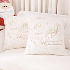 Christmas Embroidered Throw Pillow Cover - Soft Chenille Holiday Decorative Cushion for Xmas Tree Decor, Winter Home Decor, Cozy Living Room Bedroom Sofa (Reindeer, 22" x 22" (Pack of 2))