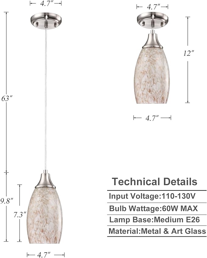 Milk Mini Glass Pendant Lights,Blown Art Glass Pendant Hanging Light Fixtures Kitchen Island Pendant Lamp Shade with Brushed Nickel Finish for Bar Counter,Hallway,Dining Room-3Pack