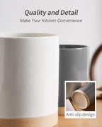 famiware Milkyway Kitchen Utensil Holder for Countertop, Ceramic Cooking Utensil Crocks for Kitchen Counter, Utensil Organizer for Spatula & Spoon, Set of 2, White and Dark Gray
