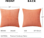MIULEE Coral Red Corduroy Pillow Covers Pack of 2 Boho Decorative Spliced Throw Pillow Covers Soft Solid Couch Pillowcases Cross Patchwork Textured Cushion Covers for Living Room Bed Sofa 20x20 inch