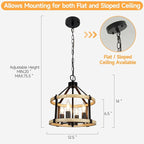4-Light Farmhouse Chandelier, 12.5 Inch Rustic Black and Vintage Wood Finish Chandeliers for Dining Room Light Fixture, Adjustable Height Hanging Light for Kitchen Island, Entryway, Indoor