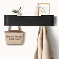 Coat Rack Wall Mount with Hidden Hooks Entryway Hanging Shelf Modern Wood Coat Hanger for Bedroom Kitchen Hallway Bathroom (Black,16.6 Inch Long)