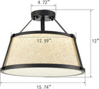 DANSEER Drum Flush Mount Ceiling Light Black Finish Dimmable LED for Bedroom Hallway Living Room Entry