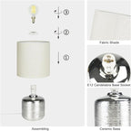 Lampwell Beno Small Table Lamp for Living Room as Bedside Table Lamp for Bedroom,Modern Ceramic Table Lamp,Kids Table Lamp,Night Table Lamp,Φ6.3×H11.81IN,Bulb Excluded,Grey Chrome Table Lamp